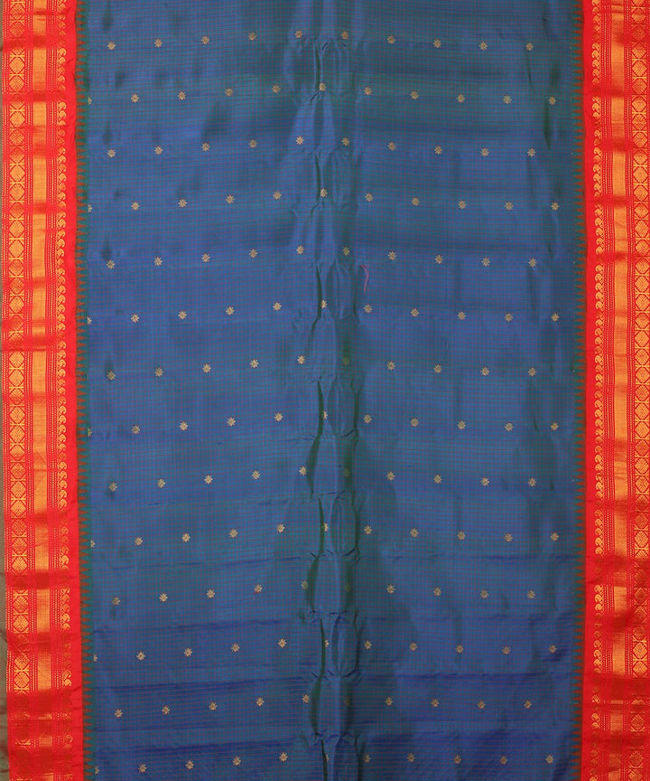 Blue red handwoven silk gadwal saree