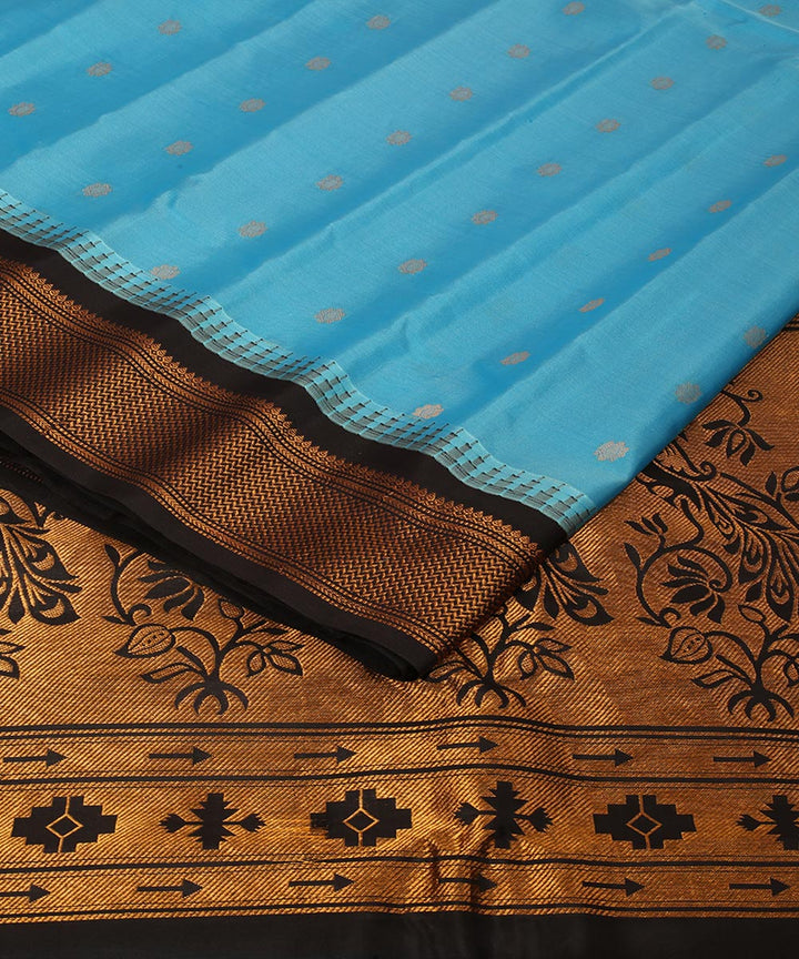 Sky blue black handwoven gadwal silk saree