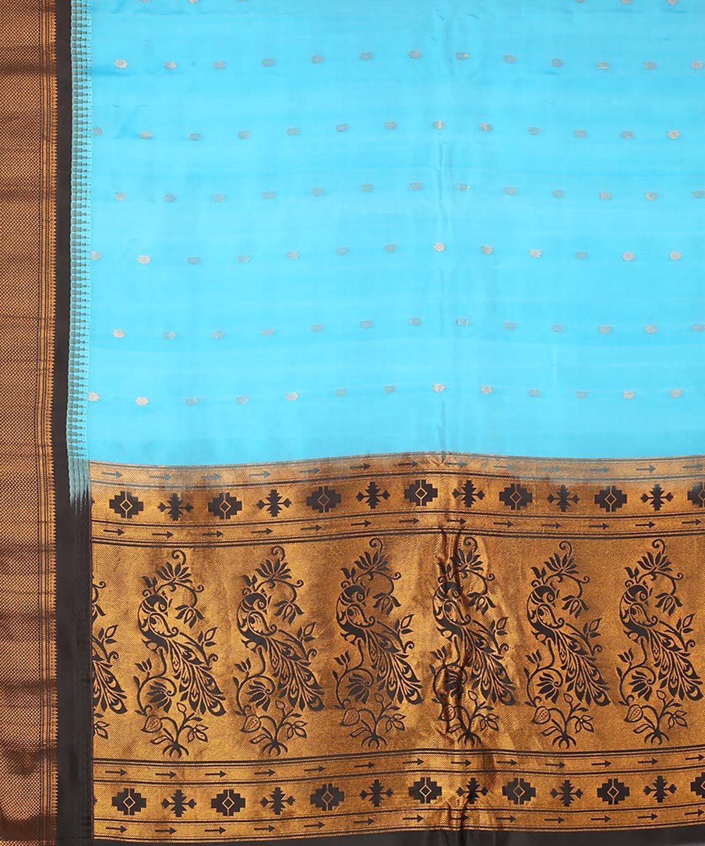 Sky blue black handwoven gadwal silk saree