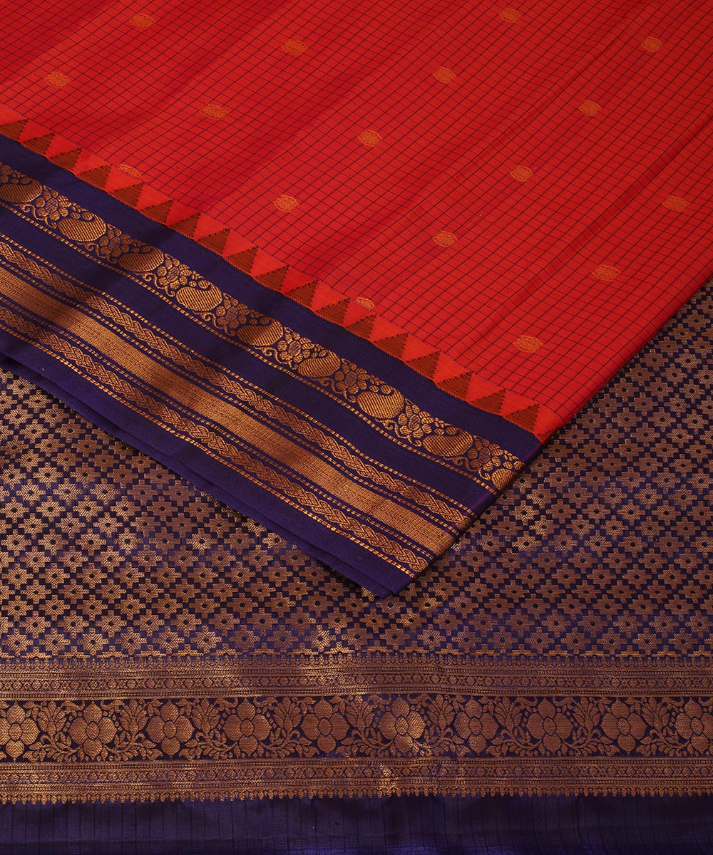 Pink blue handwoven silk gadwal saree