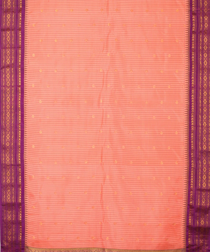 Peach purple handwoven gadwal silk saree