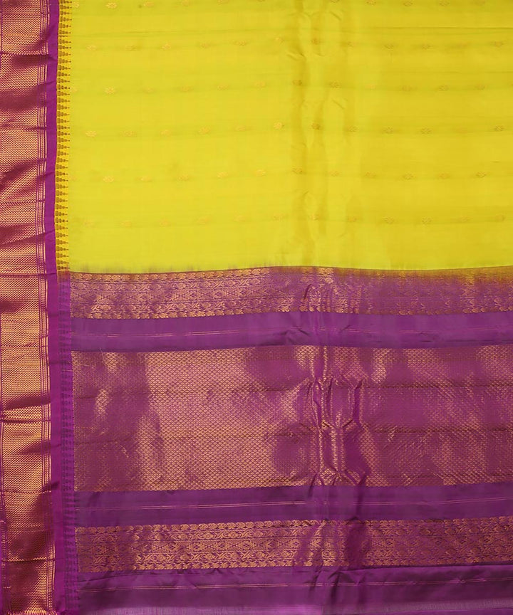 Limegreen purple handwoven gadwal silk saree