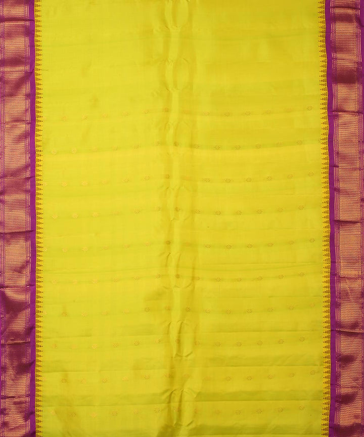Limegreen purple handwoven gadwal silk saree