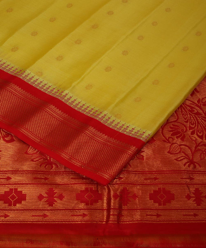 Yellow red gadwal silk handwoven saree