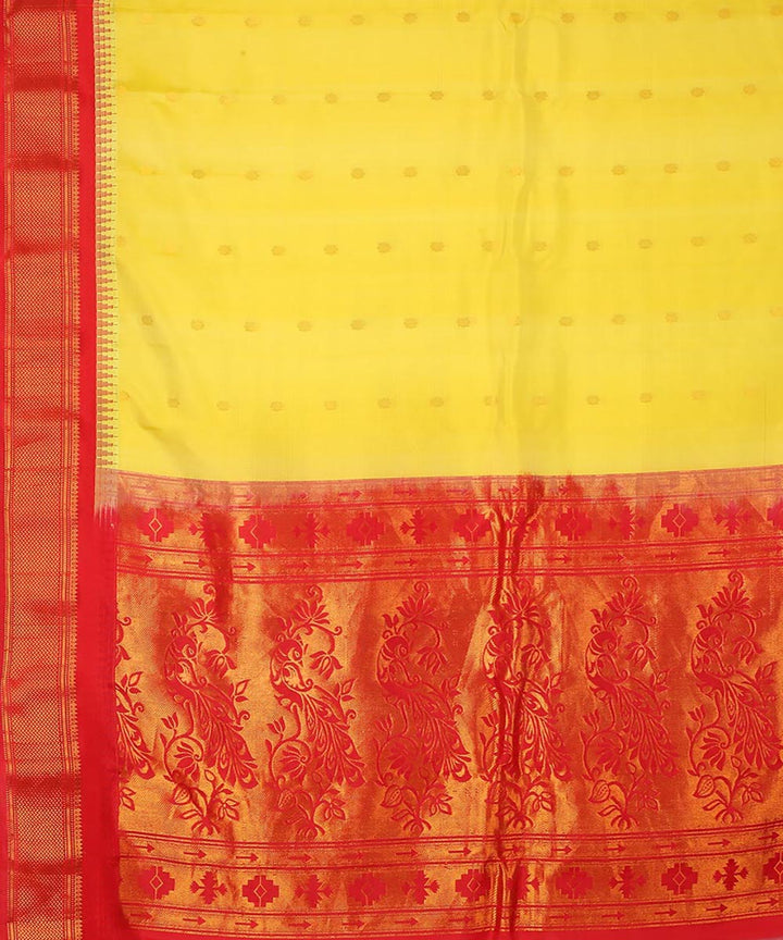 Yellow red gadwal silk handwoven saree