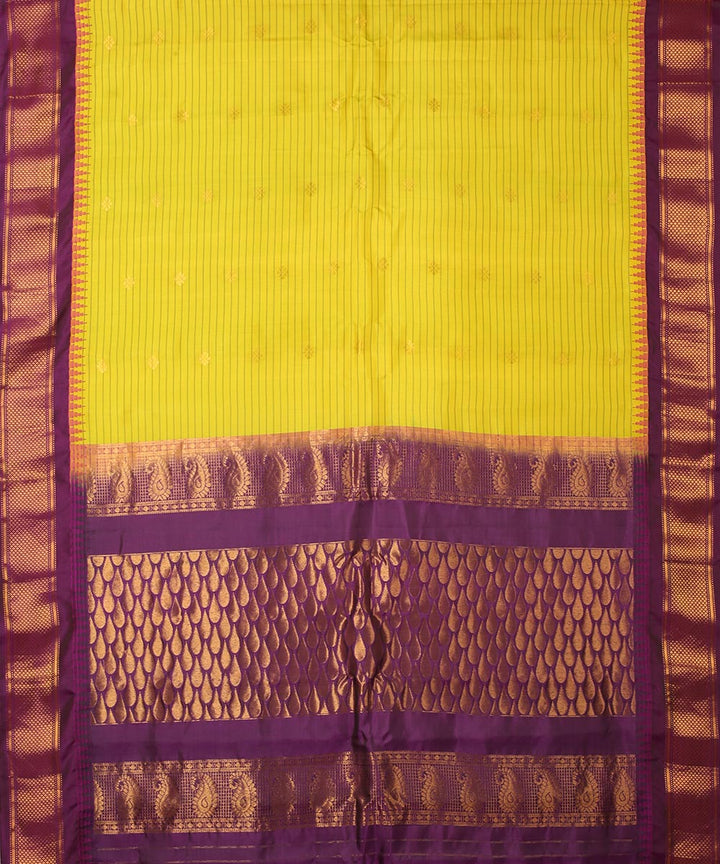 Yellow purple gadwal handwoven silk saree
