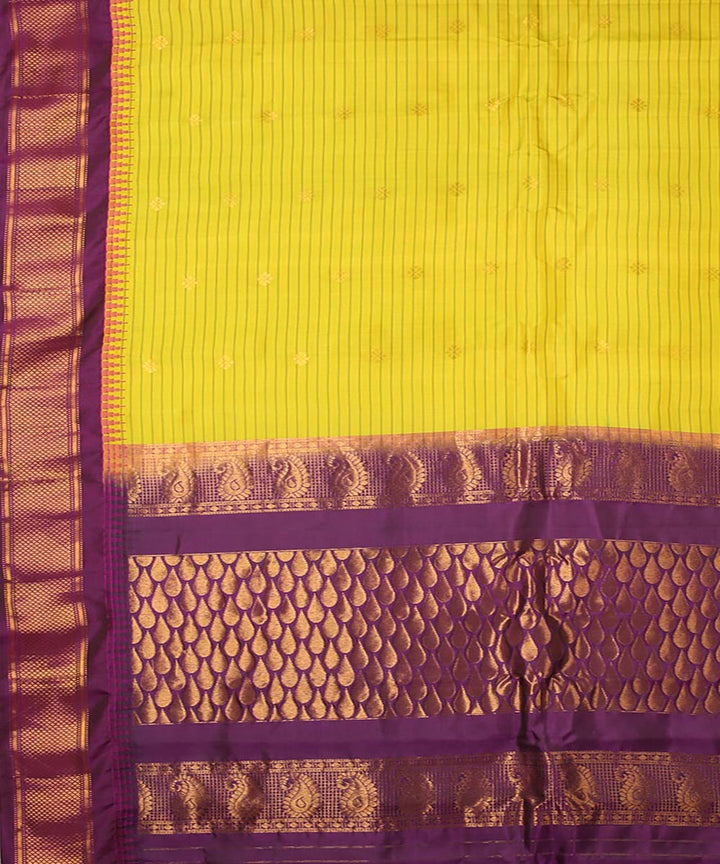 Yellow purple gadwal handwoven silk saree