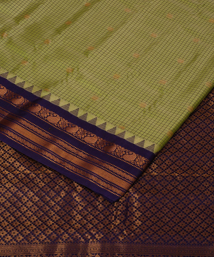 Pistagreen blue handwoven gadwal silk saree