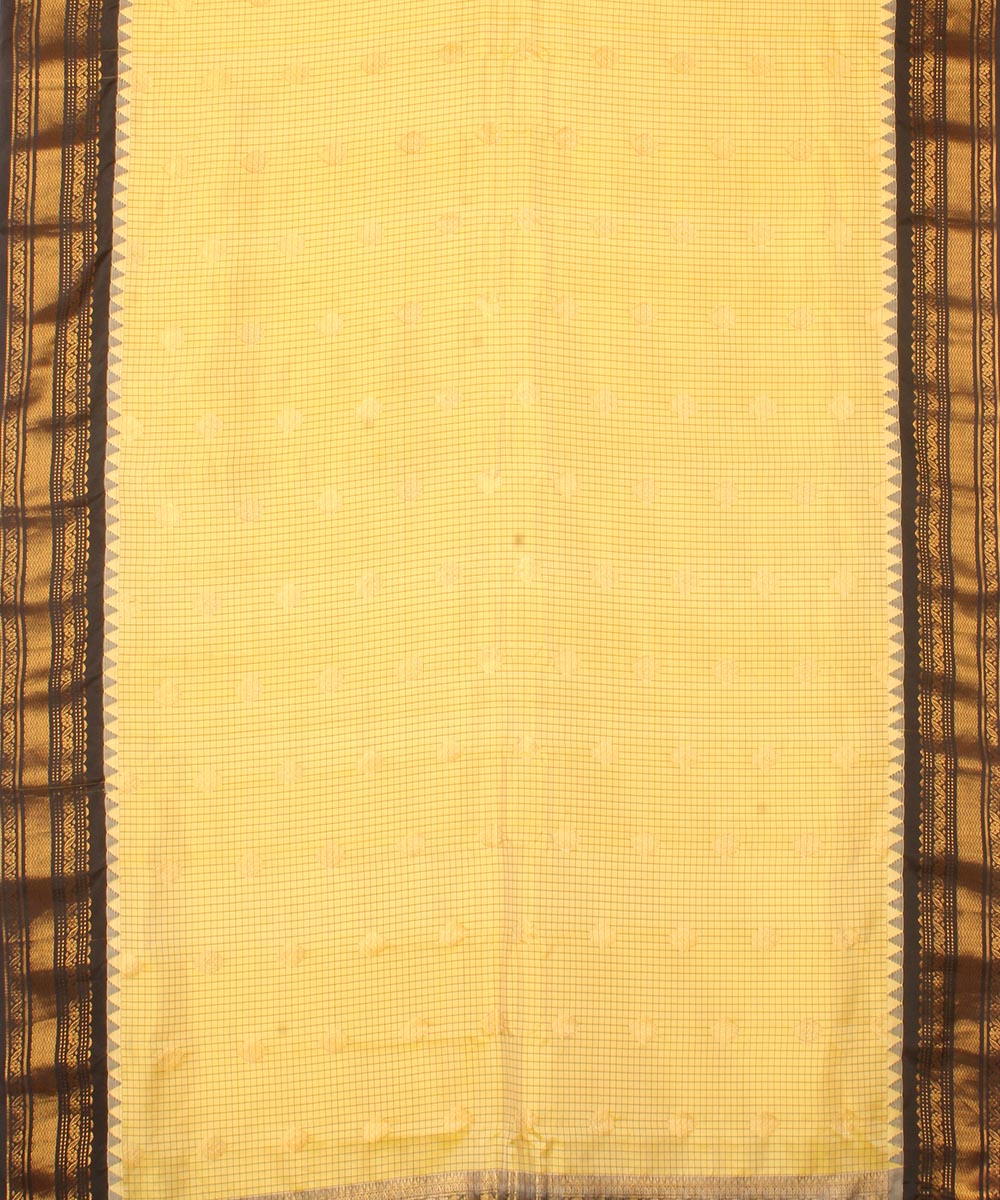 Light yellow black handwoven gadwal silk saree