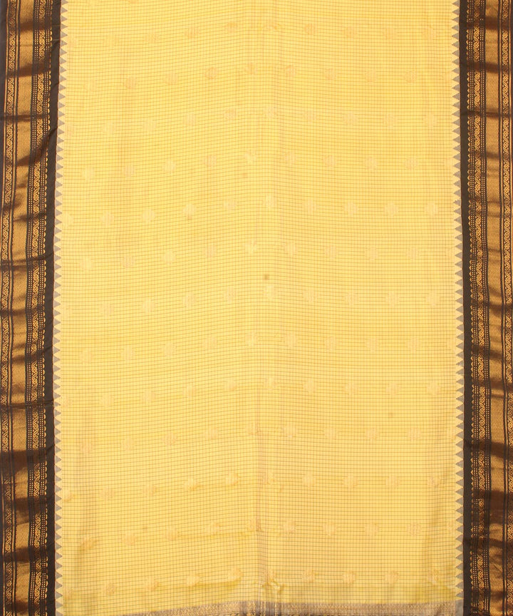 Light yellow black handwoven gadwal silk saree