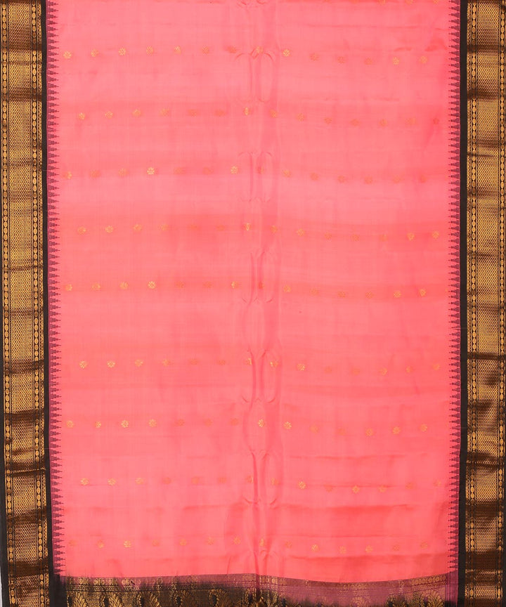 Pink black gadwal handwoven silk saree