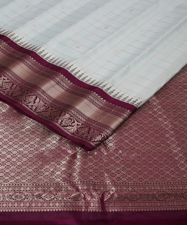 White dark purple handwoven gadwal silk saree