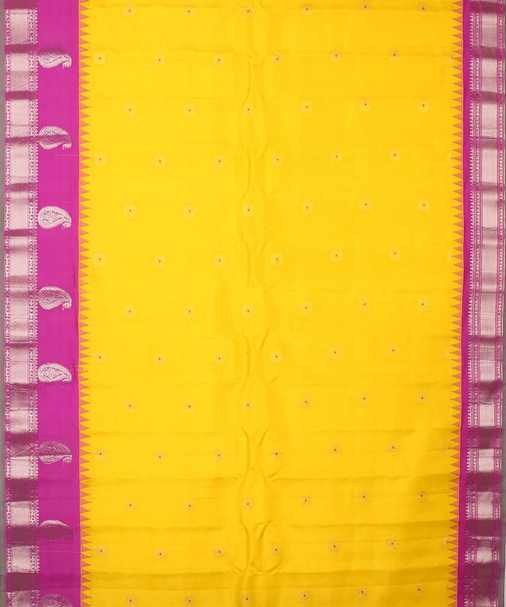 Yellow purple handwoven gadwal silk saree