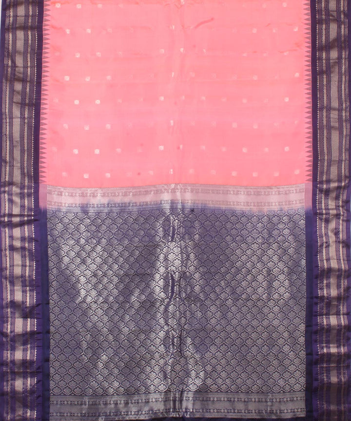 Pink dark blue handwoven gadwal silk saree