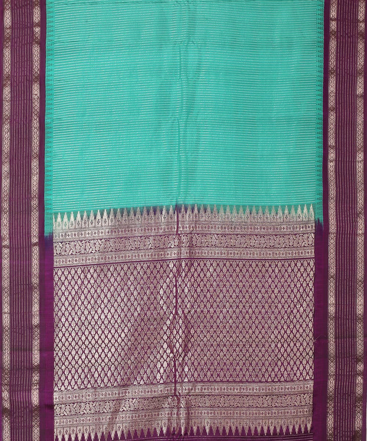 Green purple gadwal handwoven silk saree