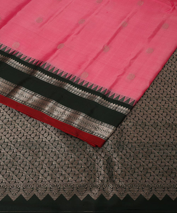 Pink black handwoven silk gadwal saree