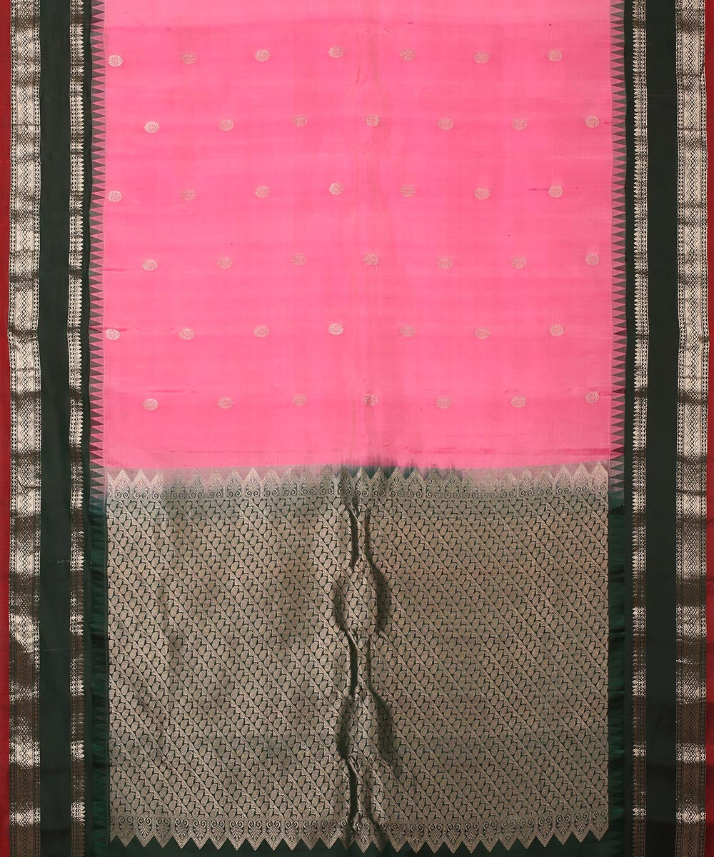 Pink black handwoven silk gadwal saree