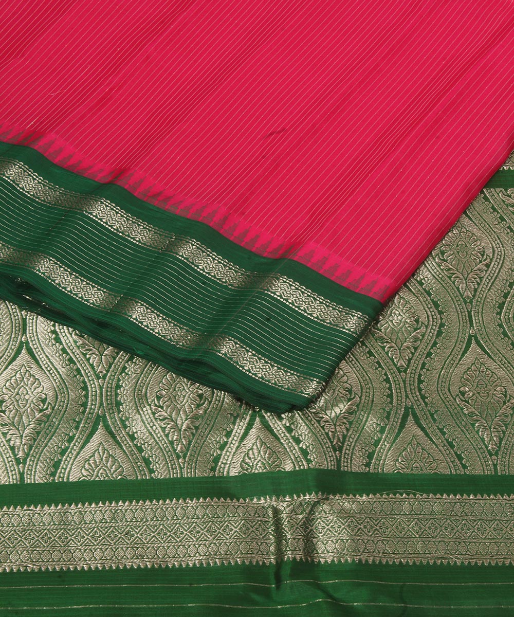 Pink green handwoven gadwal silk saree