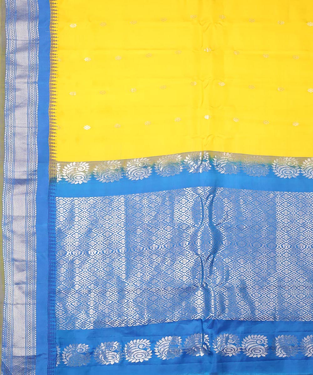 Yellow blue handwoven gadwal silk saree