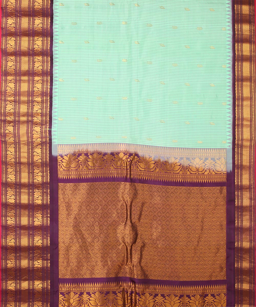 Sea blue purple handwoven gadwal silk saree