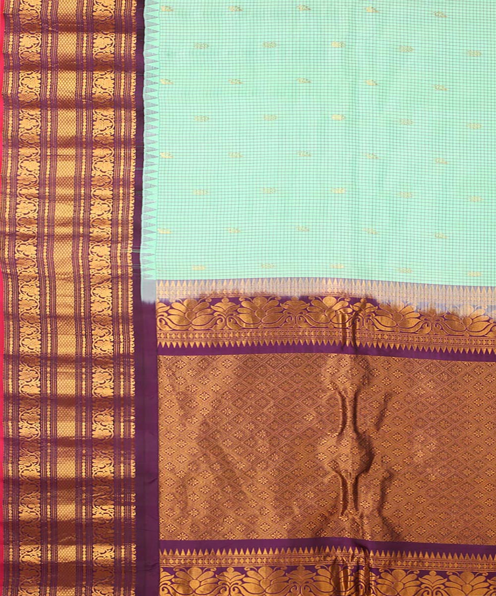 Sea blue purple handwoven gadwal silk saree