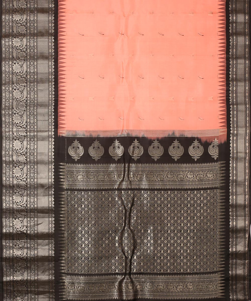 Pink black handwoven gadwal silk saree