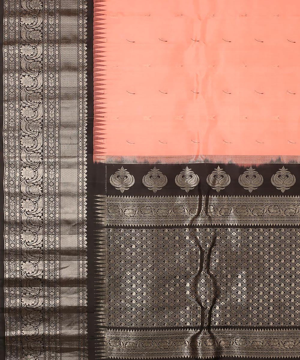 Pink black handwoven gadwal silk saree