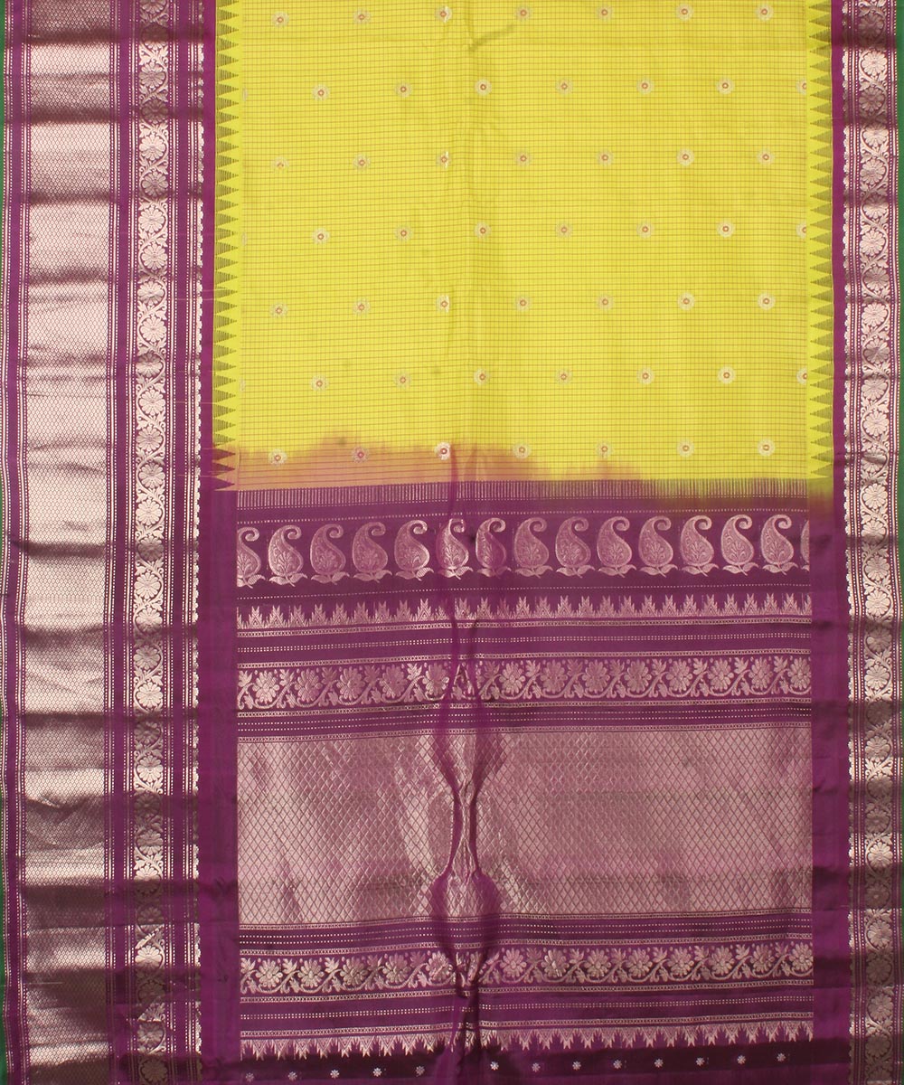 Green purple handwoven gadwal silk saree