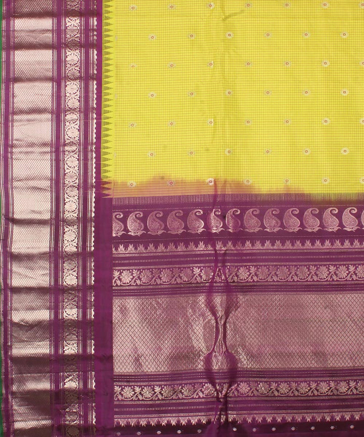 Green purple handwoven gadwal silk saree