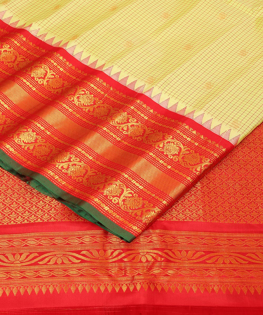 Light yellow red handwoven gadwal silk saree