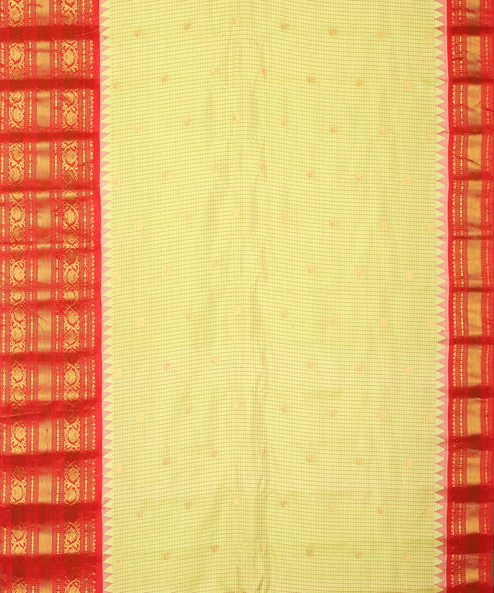 Light yellow red handwoven gadwal silk saree