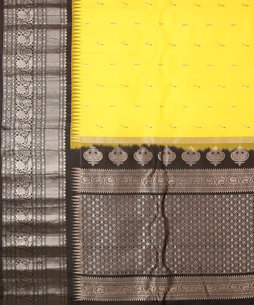 Yellow black handwoven gadwal silk saree