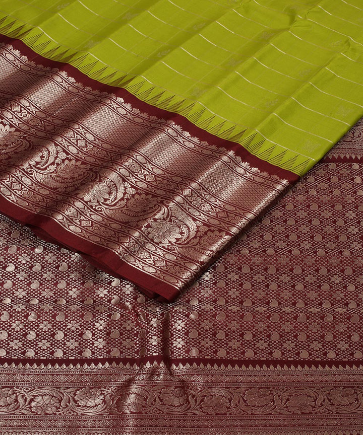 Green brown handwoven gadwal silk saree
