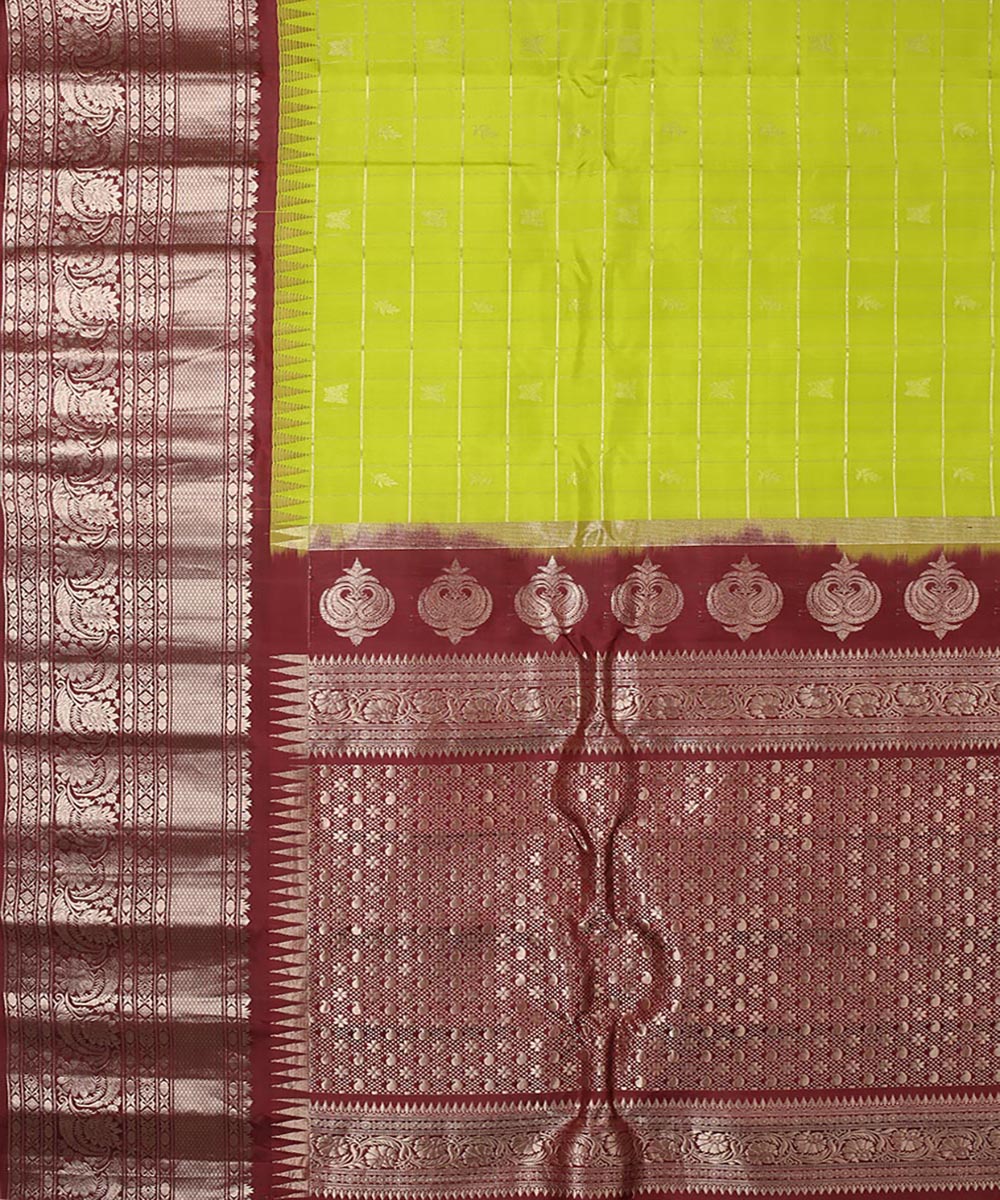 Green brown handwoven gadwal silk saree