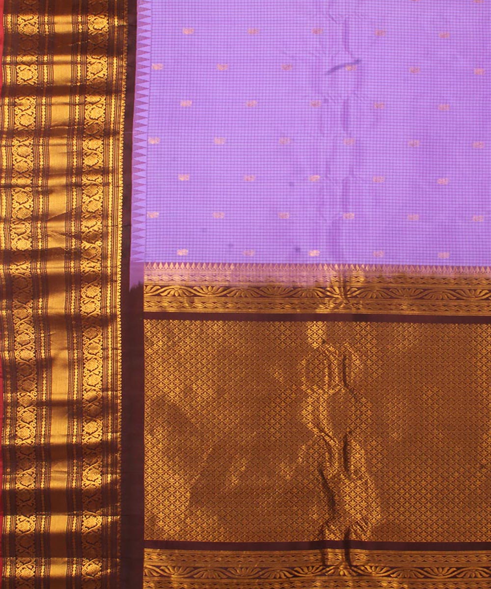 Blue brown handwoven gadwal silk saree
