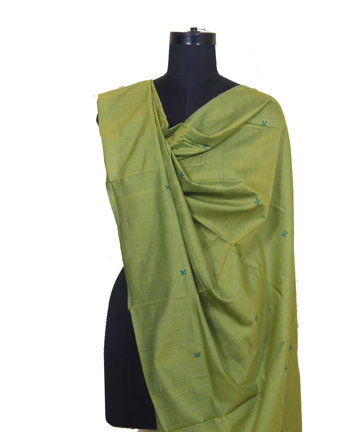 Olive green buti handwoven cotton silk gopalpur dupatta