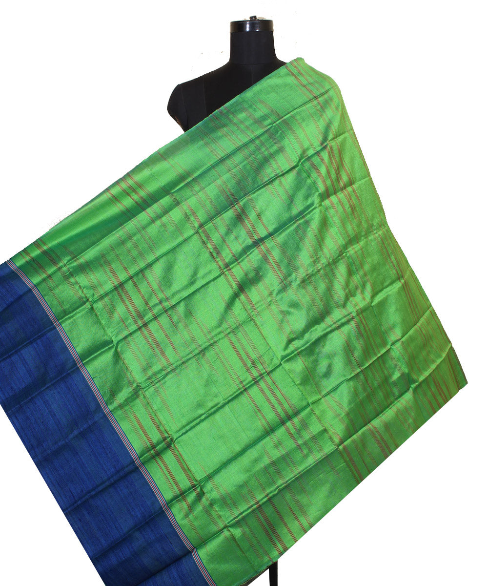 Lime green blue handwoven tussar silk gopalpur dupatta