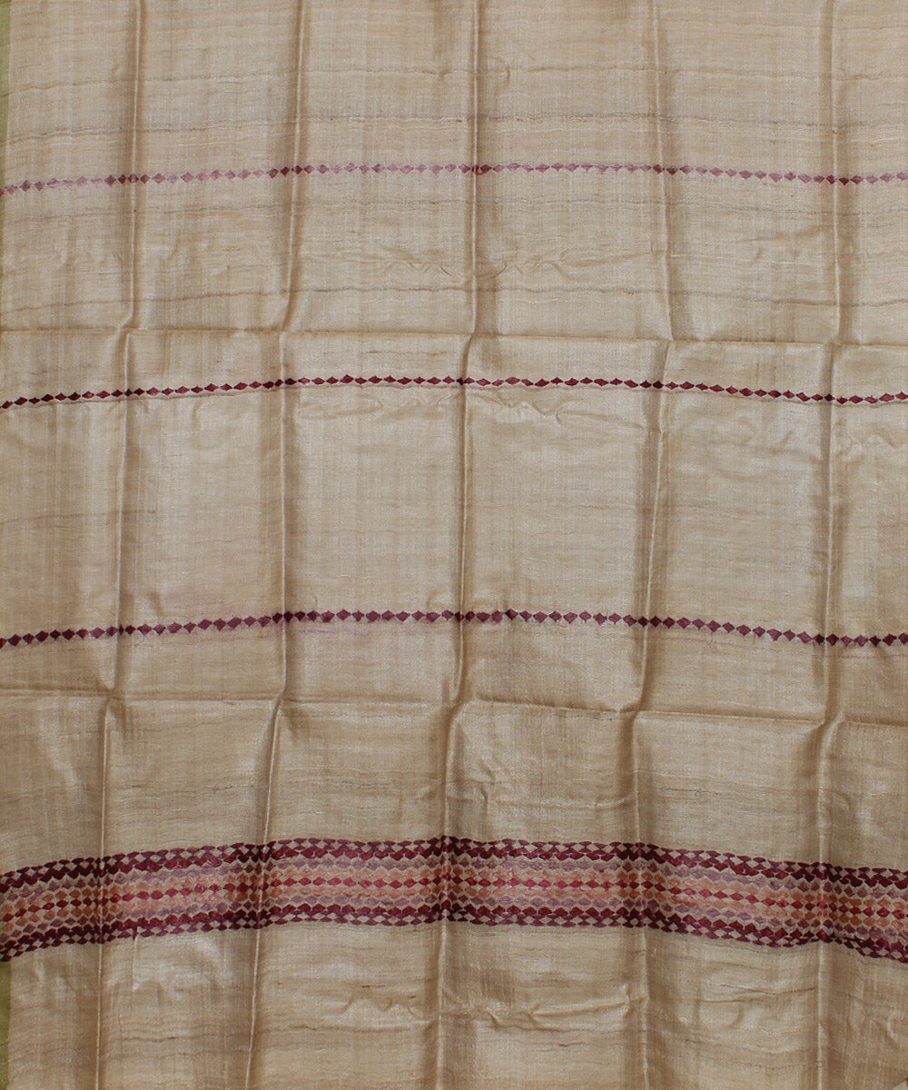 Beige striped handwoven tussar silk gopalpur stole