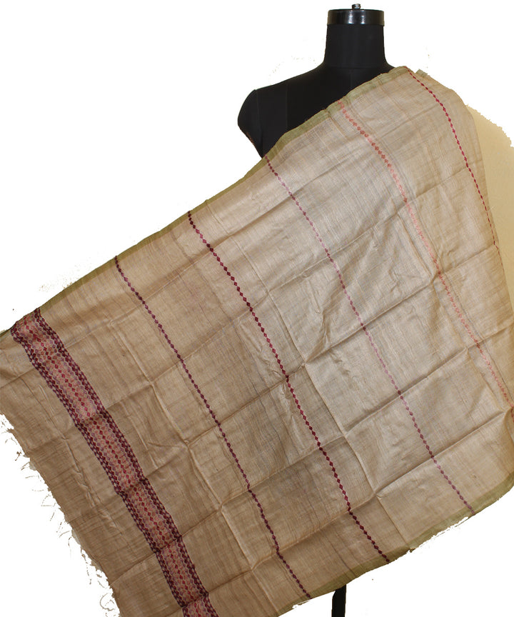 Beige striped handwoven tussar silk gopalpur stole