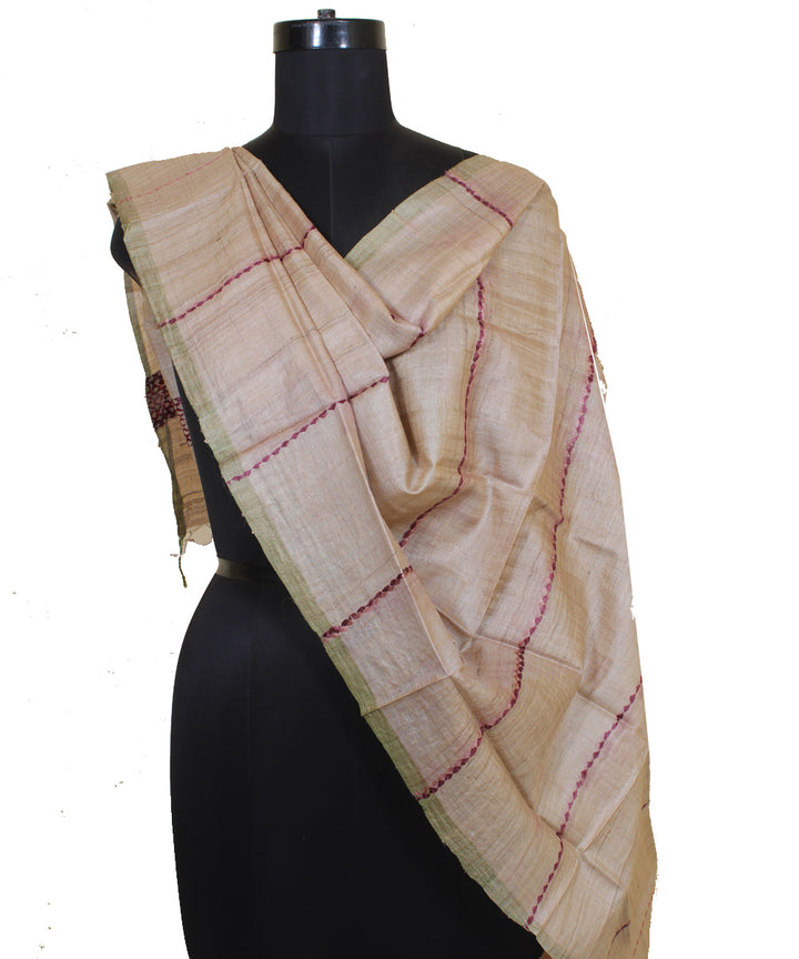 Beige handwoven gopalpur tussar silk stole