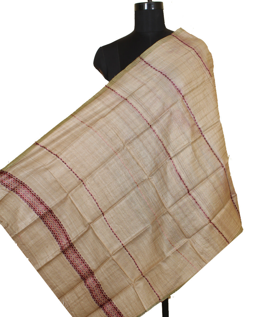 Beige handwoven gopalpur tussar silk stole