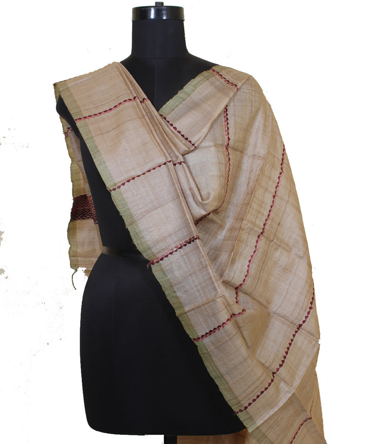 Beige gopalpur handwoven tussar silk stole