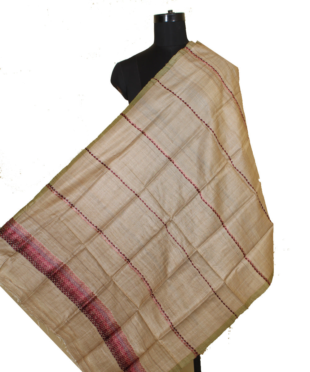 Beige gopalpur handwoven tussar silk stole