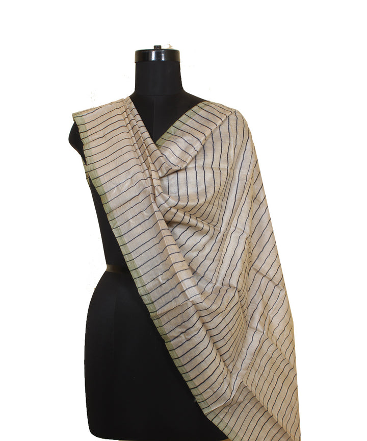 Beige striped gopalpur handwoven tussar silk stole