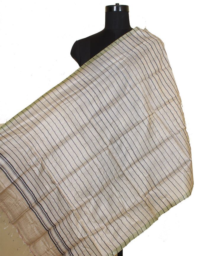 Beige striped gopalpur handwoven tussar silk stole