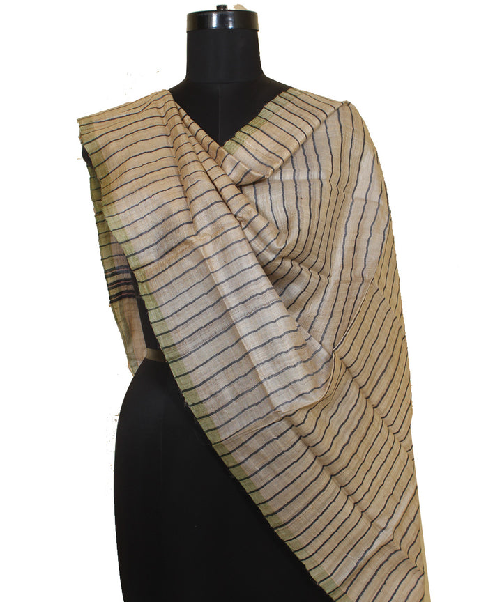 Beige gopalpur handwoven tussar silk striped stole