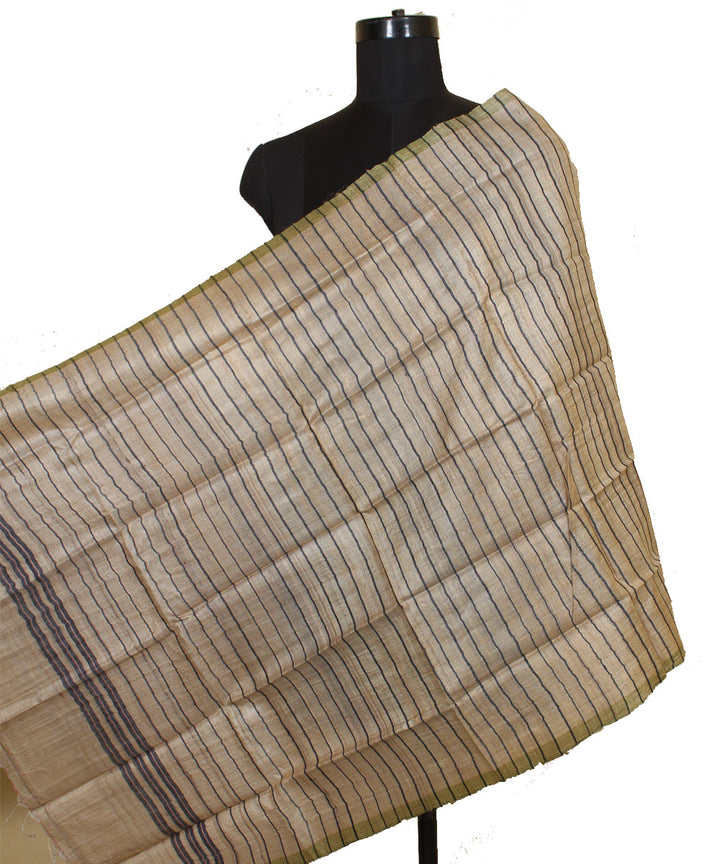 Beige gopalpur handwoven tussar silk striped stole