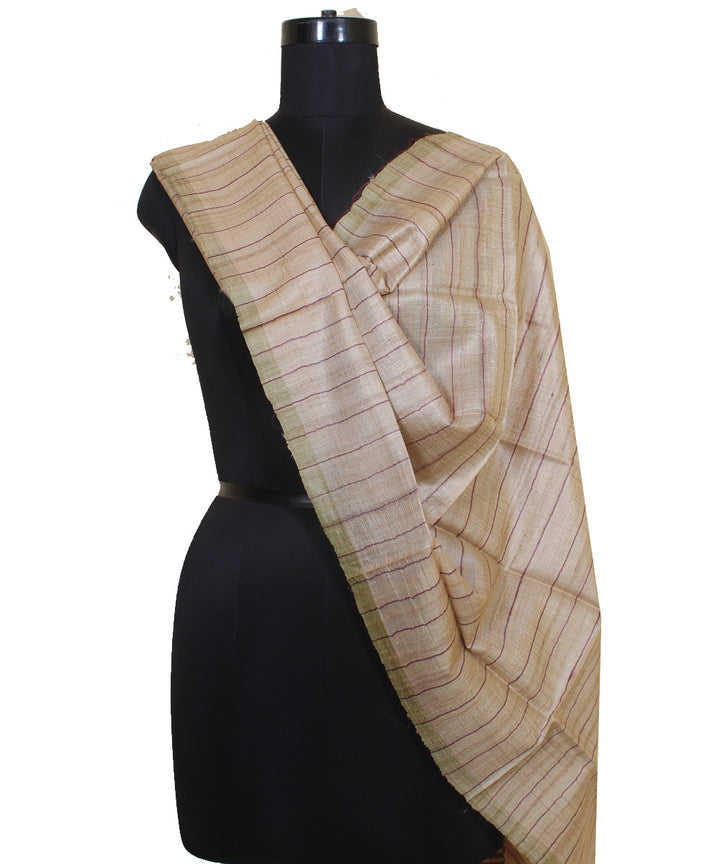 Beige gopalpur striped handwoven tussar silk stole