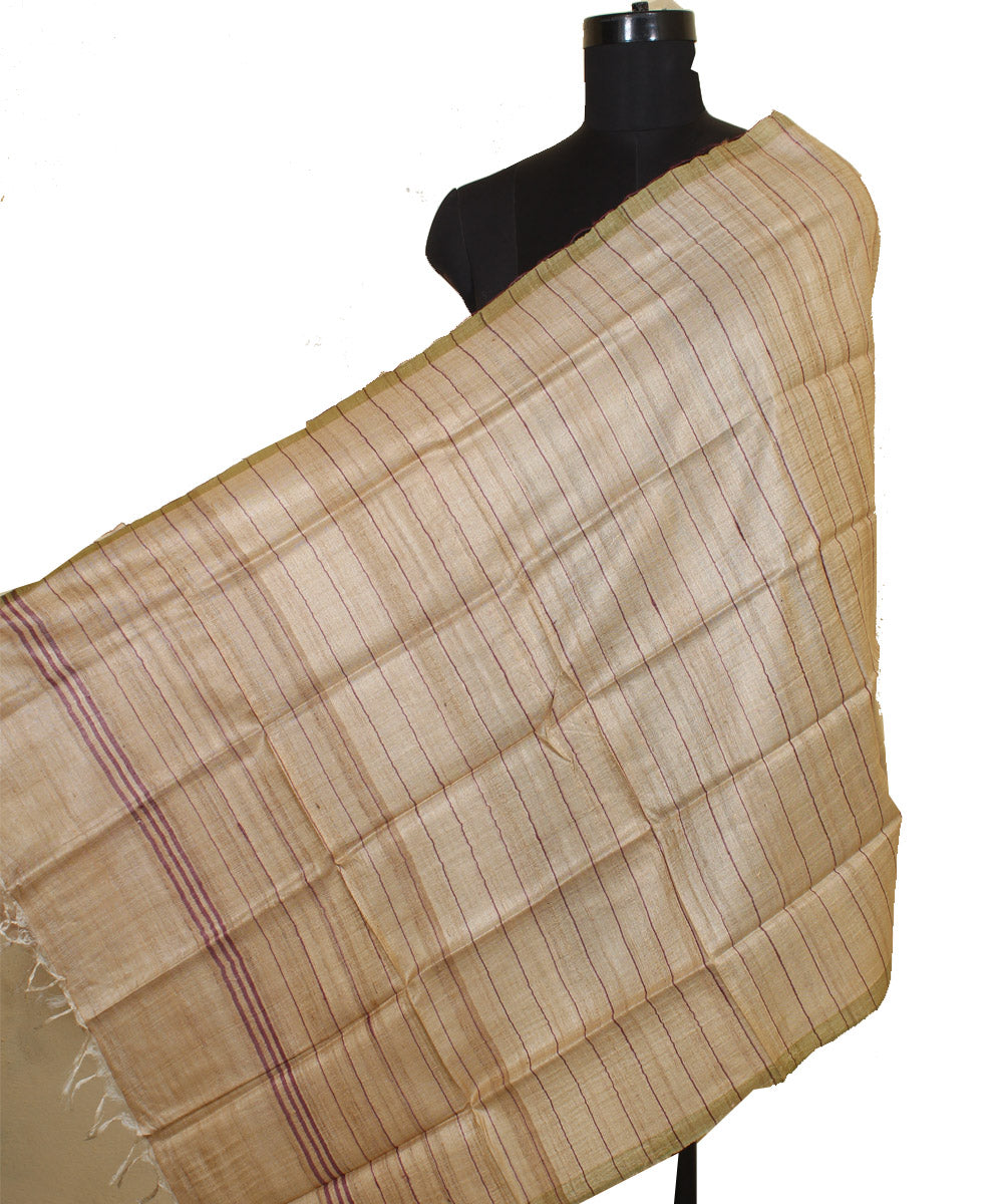 Beige gopalpur striped handwoven tussar silk stole