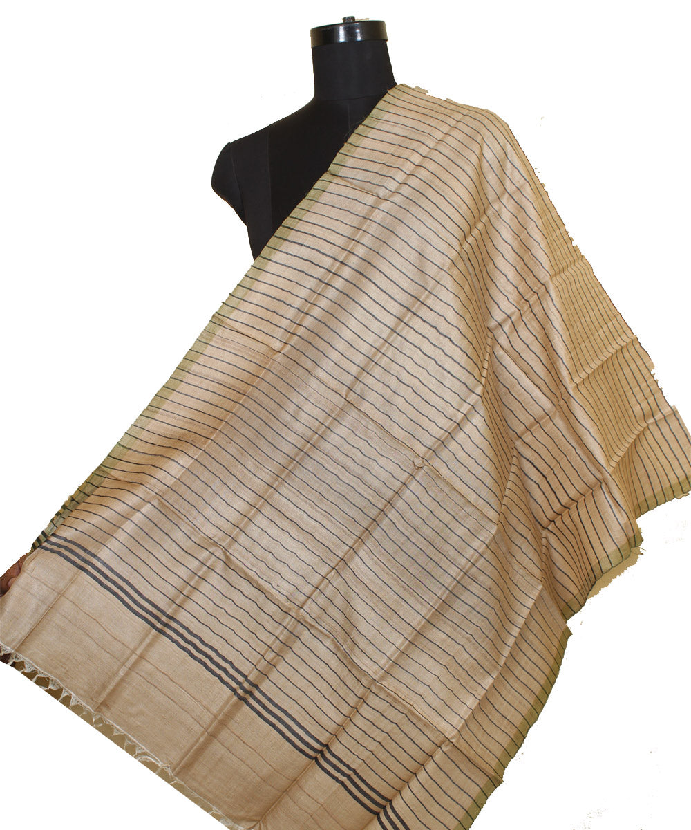 Beige handwoven tussar silk gopalpur stole